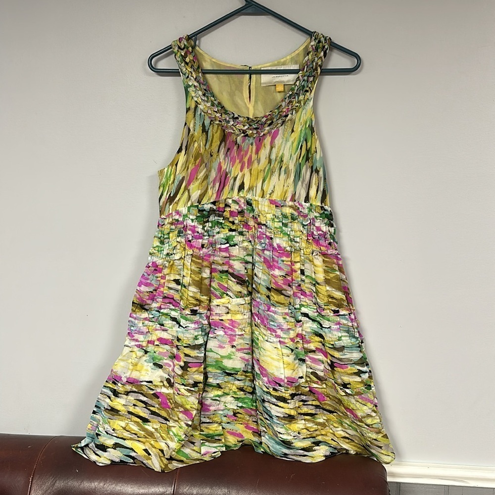 LEIFSDOTTIR sleeveless silk dress, flowery ruffles, Lined, watercolor look, 2